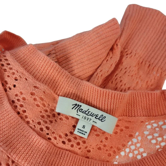 Madewell Coral Perforated Long Sleeve Top - Picture 2 of 7